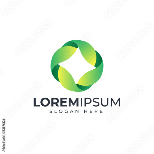 Letter O multimedia logo combination of green leaf