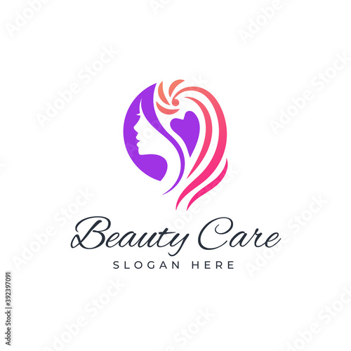 Beauty care women face curly hair logo