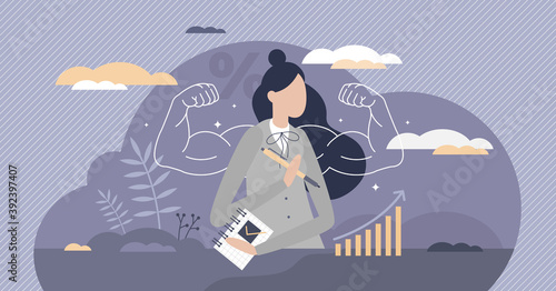 Powerful business female as company leader with strength tiny person concept