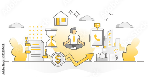 Stress resilience as calm business work balancing monocolor outline concept