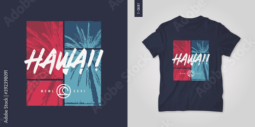 Hawaii. T-shirt vector design, poster, print, template