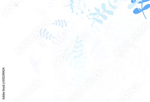 Light Blue, Red vector doodle pattern with leaves.