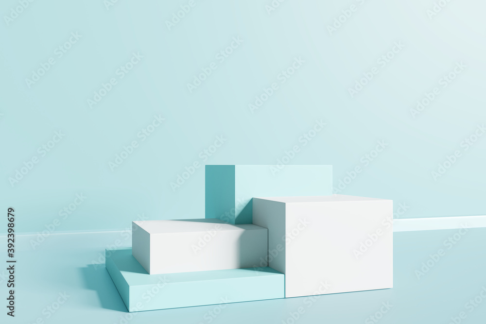 Product display podium on blue background. 3D rendering Product display podium on blue background. 3D rendering