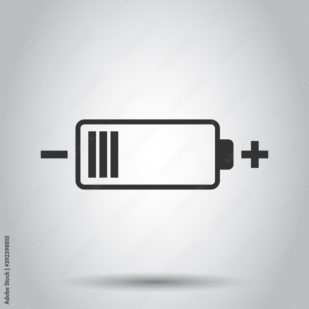 Battery charge icon in flat style. Power level vector illustration on white isolated background. Lithium accumulator business concept. Battery charge icon in flat style. Power level vector illustration on white isolated background. Lithium accumulator business concept.
