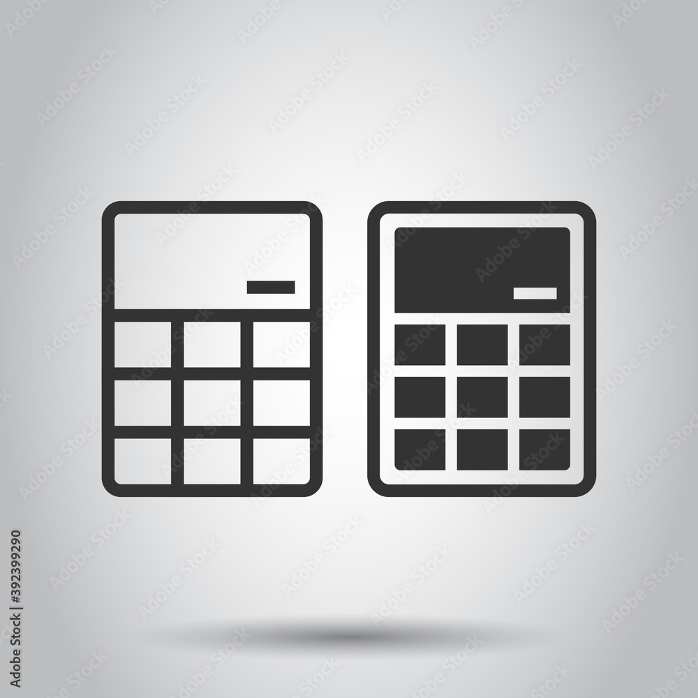 Calculator icon in flat style. Calculate vector illustration on white isolated background. Calculation business concept. Calculator icon in flat style. Calculate vector illustration on white isolated background. Calculation business concept.
