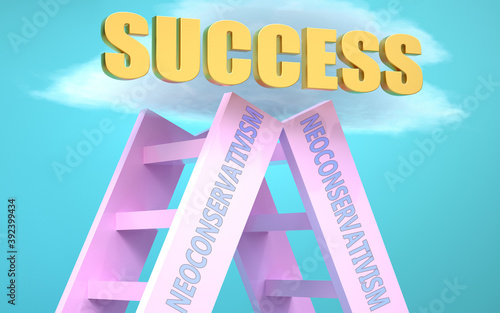 Neoconservativism ladder that leads to success high in the sky, to symbolize that Neoconservativism is a very important factor in reaching success in life and business., 3d illustration photo