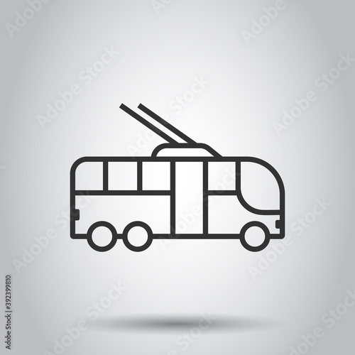 Trolleybus icon in flat style. Trolley bus vector illustration on white isolated background. Autobus vehicle business concept.