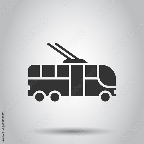 Trolleybus icon in flat style. Trolley bus vector illustration on white isolated background. Autobus vehicle business concept.