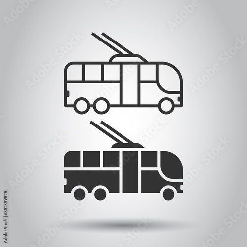 Trolleybus icon in flat style. Trolley bus vector illustration on white isolated background. Autobus vehicle business concept.