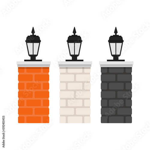 Brick pillar vector. wallpaper. Brick pillar on white background. lantern vector.