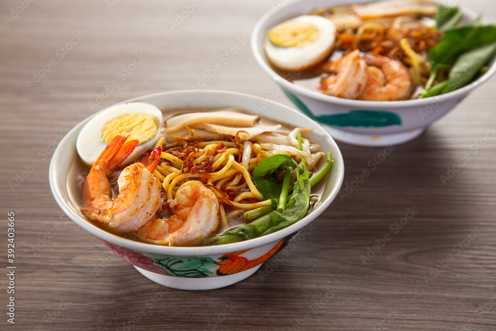 Spicy Prawn Noodle. A delicacy made popular by the Chinese in Malaysia and Singapore Spicy Prawn Noodle. A delicacy made popular by the Chinese in Malaysia and Singapore