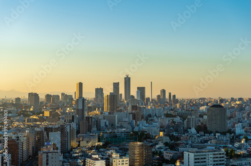 東京都文京区後楽園から見る夕方の東京の都市景観 © zu_kuni