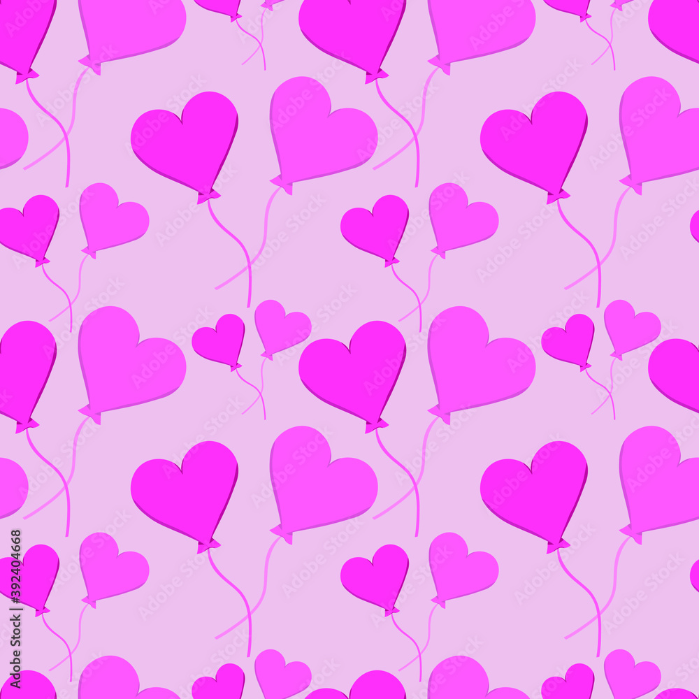 vector seamless pattern with cute pink heart-shaped air balloons for Valentine's day on a pink background