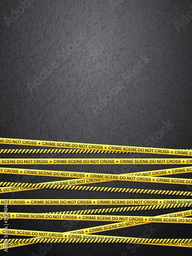 Crime scene tape on asphalt background