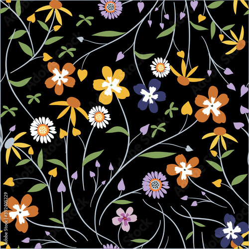 Pressed Floral Seamless Pattern. Ditsy style. A Pattern for fashion  print and textille. Trendy color design. 