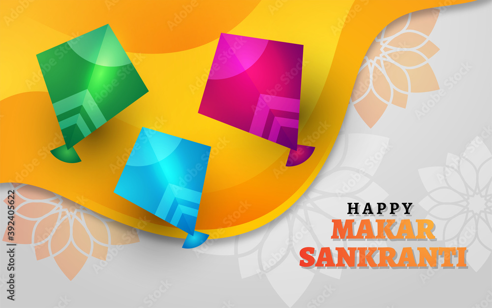 Beautiful makar sankranti banner background design in india with wave shape  and kite decoration Stock Vector | Adobe Stock