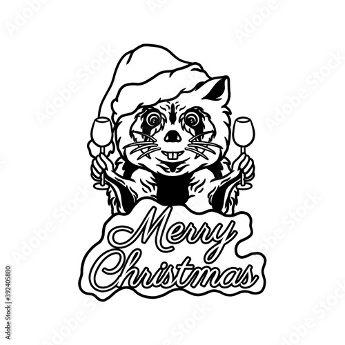 Raccoon merry christmas illustration