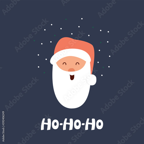 Santa Claus with ho ho ho inscription. Cute Christmas card.