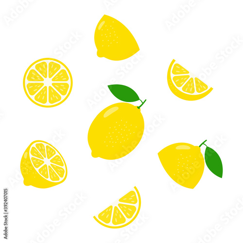 Lemon fresh slices icon set. Healthy food group concept. Citrus vitamin c vector illustration isolated on white background.
