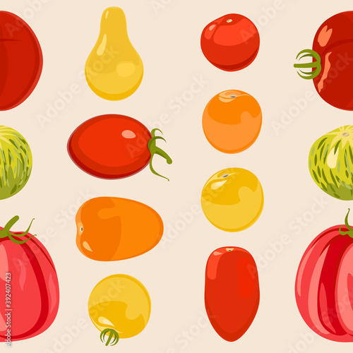 Tomato. Seamless pattern. Colorful background.