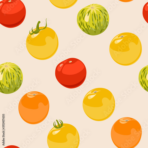 Tomato. Seamless pattern. Colorful background.