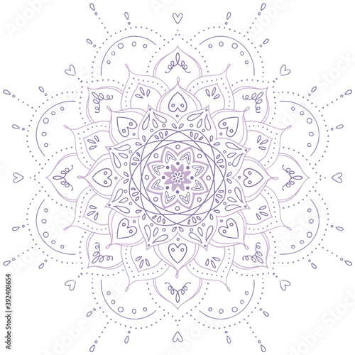 mandala hand drawn cute line flower and heart 
purple pastel color