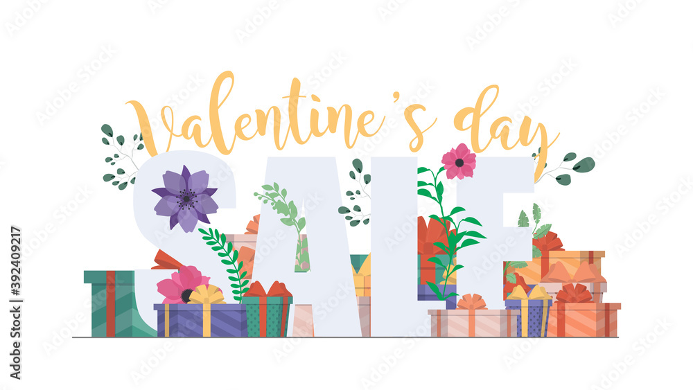 Valentine's day sale. Lettering on the theme of Valentine's Day. Flowers, gifts, vintage lettering. Isolated. Vector. Valentine's day sale. Lettering on the theme of Valentine's Day. Flowers, gifts, vintage lettering. Isolated. Vector.