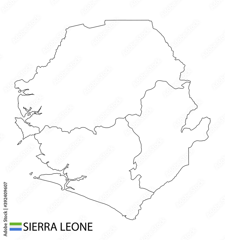 Sierra Leone map, black and white detailed outline regions of the country.