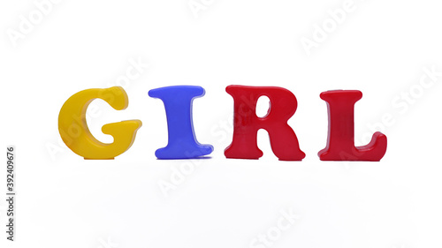 "GIRL" word on isolated white background (letter, text, alphabet)