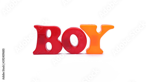 "Boy" word on isolated white (sign, alphabet, letter)