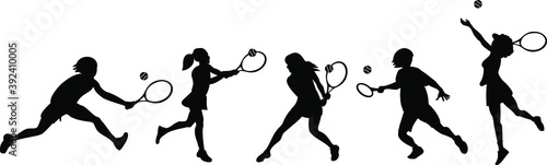 Silhouette  of tennis player training. Isolated vector illustration 