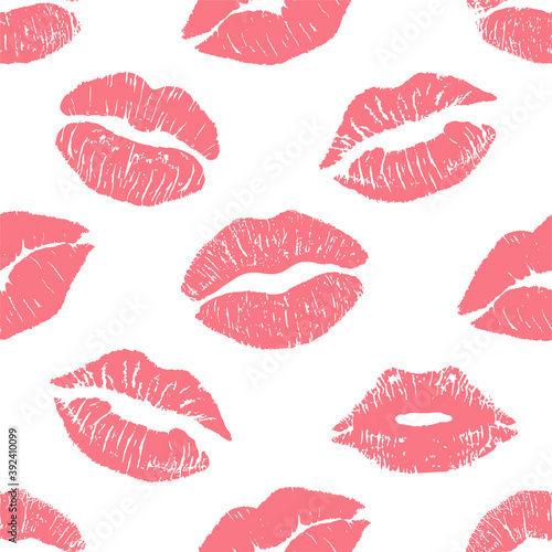 Fashion seamless pattern with printed lips kisses  lips prints wrapping paper. World kiss day  Valentine s day