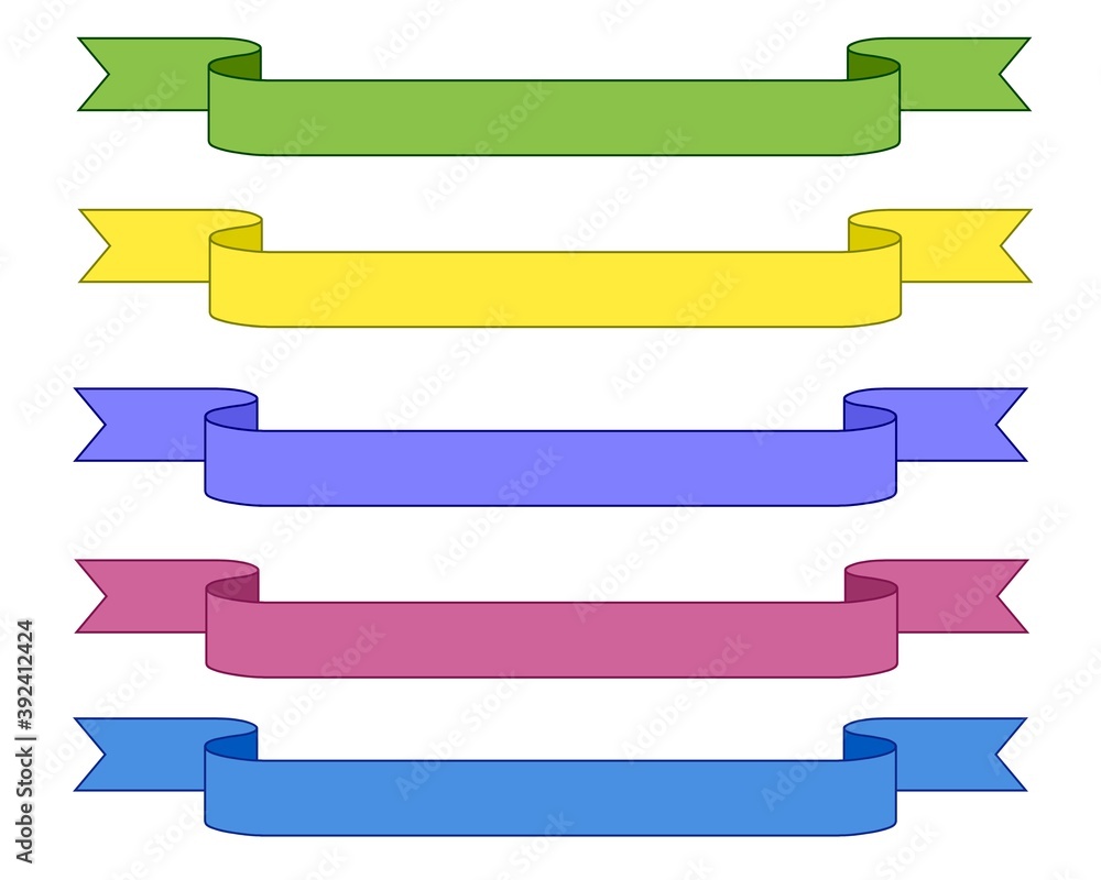 Five colours of horizontally long ribbons Five colours of horizontally long ribbons