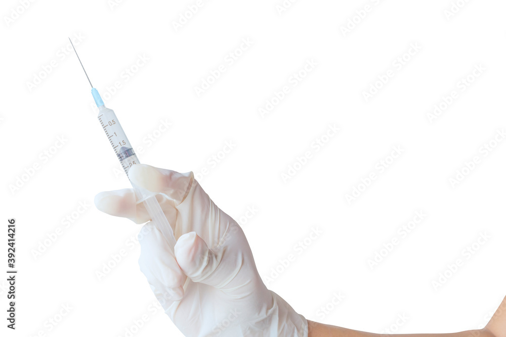 Hand holding a syringe anti virus isolated on white background - Clipping path Hand holding a syringe anti virus isolated on white background - Clipping path