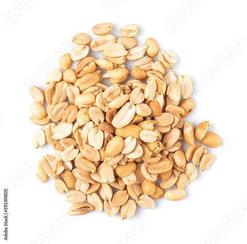 Peanuts isolated on a white background. top view