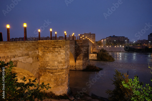 Roman stone bridge in Zaragoza Spain