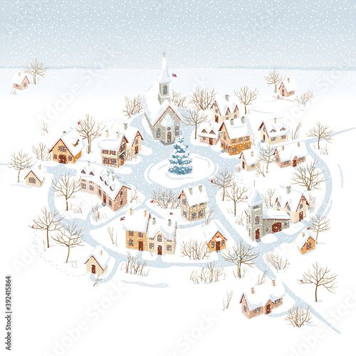 Small winter town vector for Christmas cards