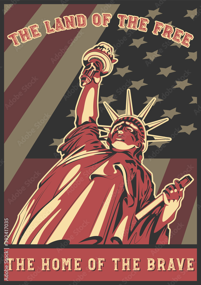 Fototapeta premium Statue of Liberty, USA Banner Background, National Patriotic Poster