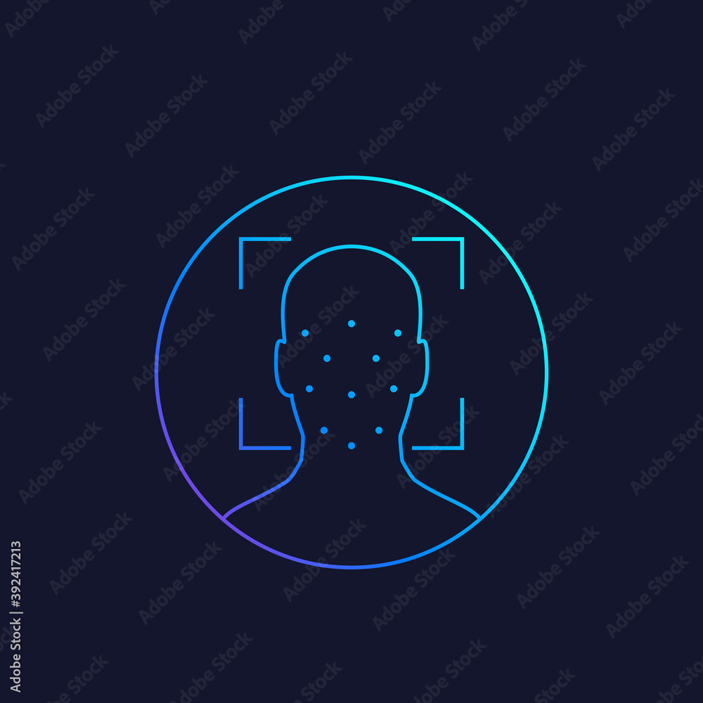 Face recognition, biometric identification, facial scan, linear vector Face recognition, biometric identification, facial scan, linear vector