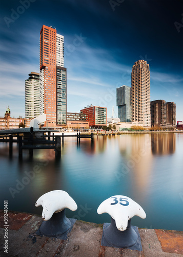 Rotterdam Rijnhaven harbor long exposure image architectural icons, mooring post