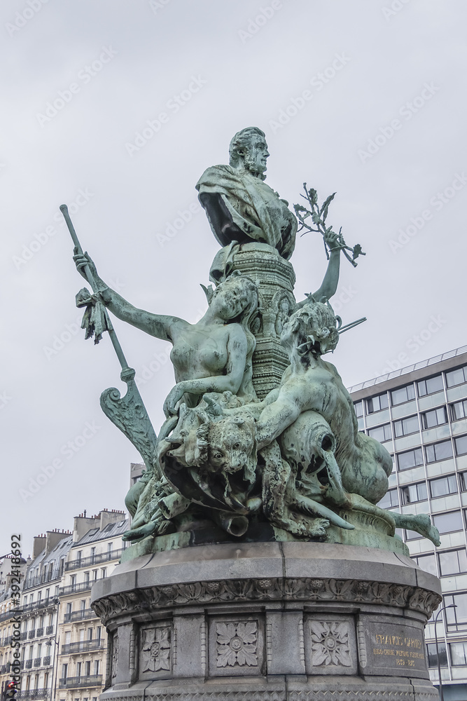The monument to Francis Garnier in Paris, France. Monument is an ensemble carved in 1898, dedicated to Francis Garnier, naval officer and French explorer.