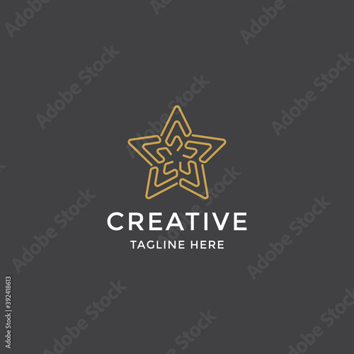 Abstract star labyrinth line art logo icon design template. Gold, Elegant, Luxury, premium vector