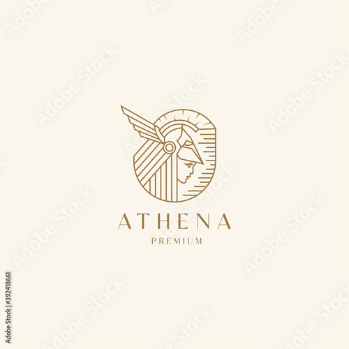 Valokuvatapetti Goddess greek athena line art logo icon design template
