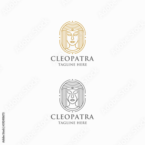 Egyptian queen cleopatra line art logo icon design template. Elegant Luxury, Modern vector