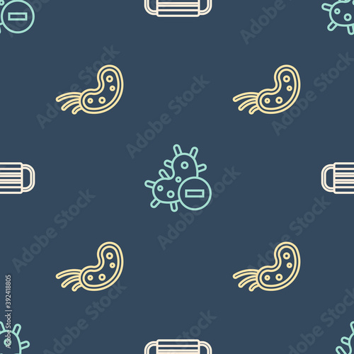 Set line Medical protective mask, Virus and Negative virus on seamless pattern. Vector.