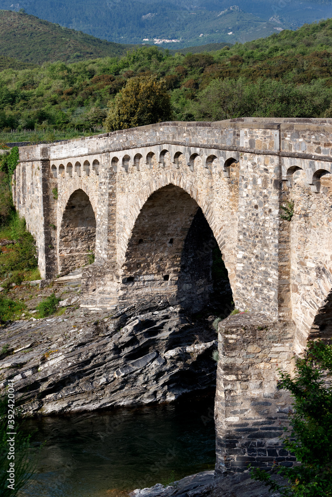 Genoese tbridge of Altiani and Tavignano river in Corsica island