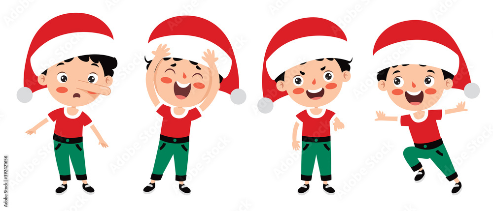 Fototapeta premium Christmas Greeting With Cartoon Characters