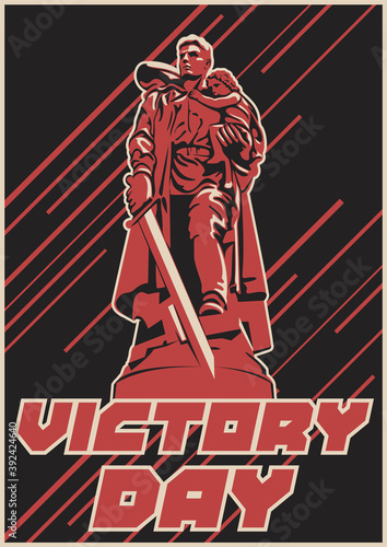 World War 2 Victory Day Poster, Old Soviet Propaganda Style Illustration 