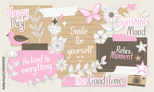 Cute vector elements in paper style for scrapbook or collage artwork.