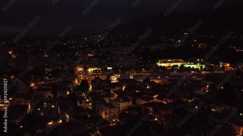 Aerial view of Kalamata city at dusk Aerial view of Kalamata city at dusk